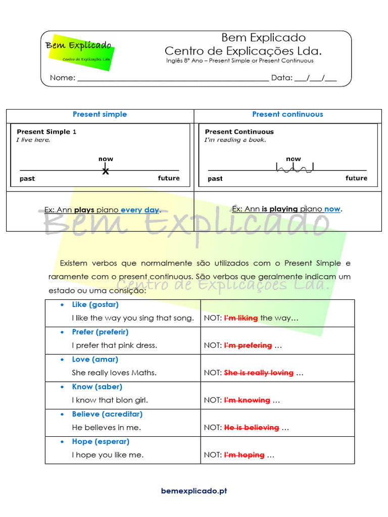 0.6 - Ficha Informativa - Present Simple or Present Continuous | PDF