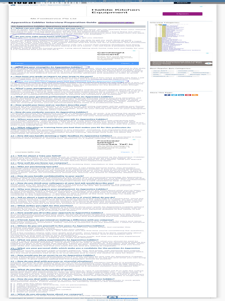 Apprentice Cobbler Interview Guide | PDF | Employment | Knowledge