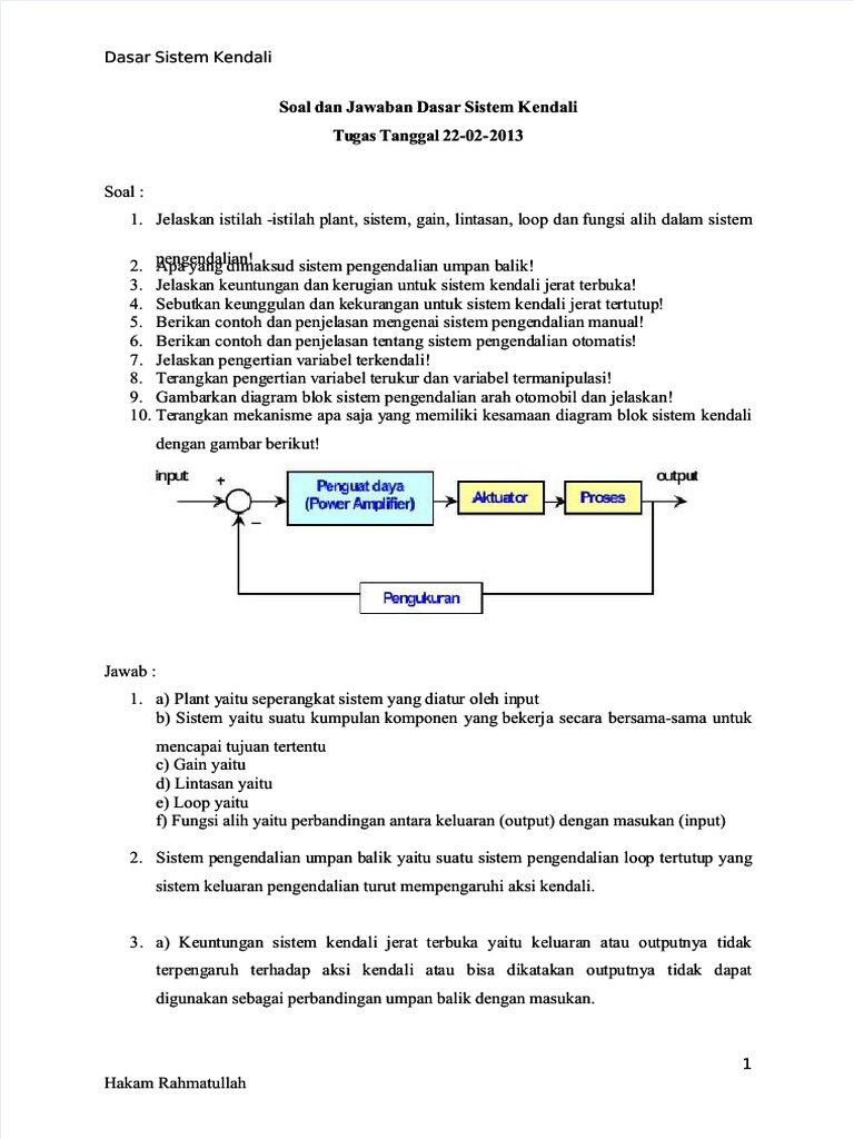 Pdf Soal Dan Jawaban Dasar Sistem Kendali Teknik Kontrol Compress Pdf