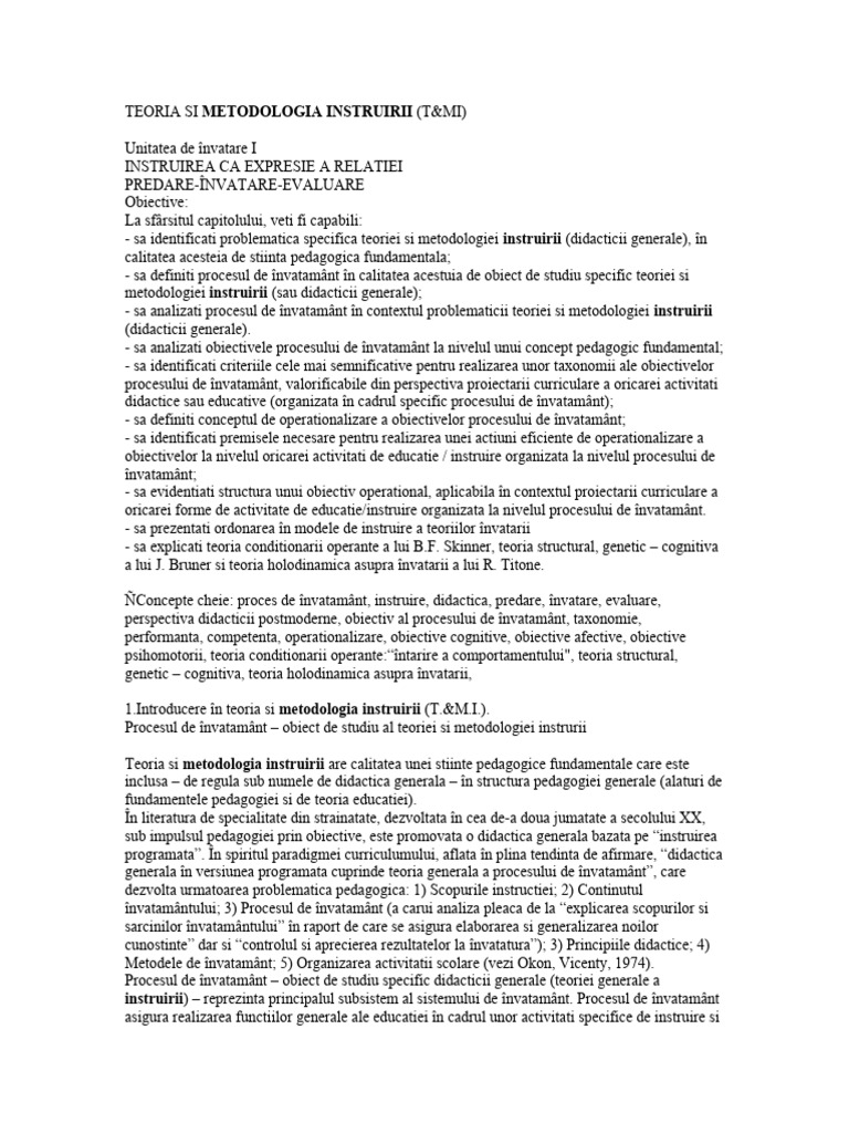 Teoria Si Metodologia Instruirii | PDF