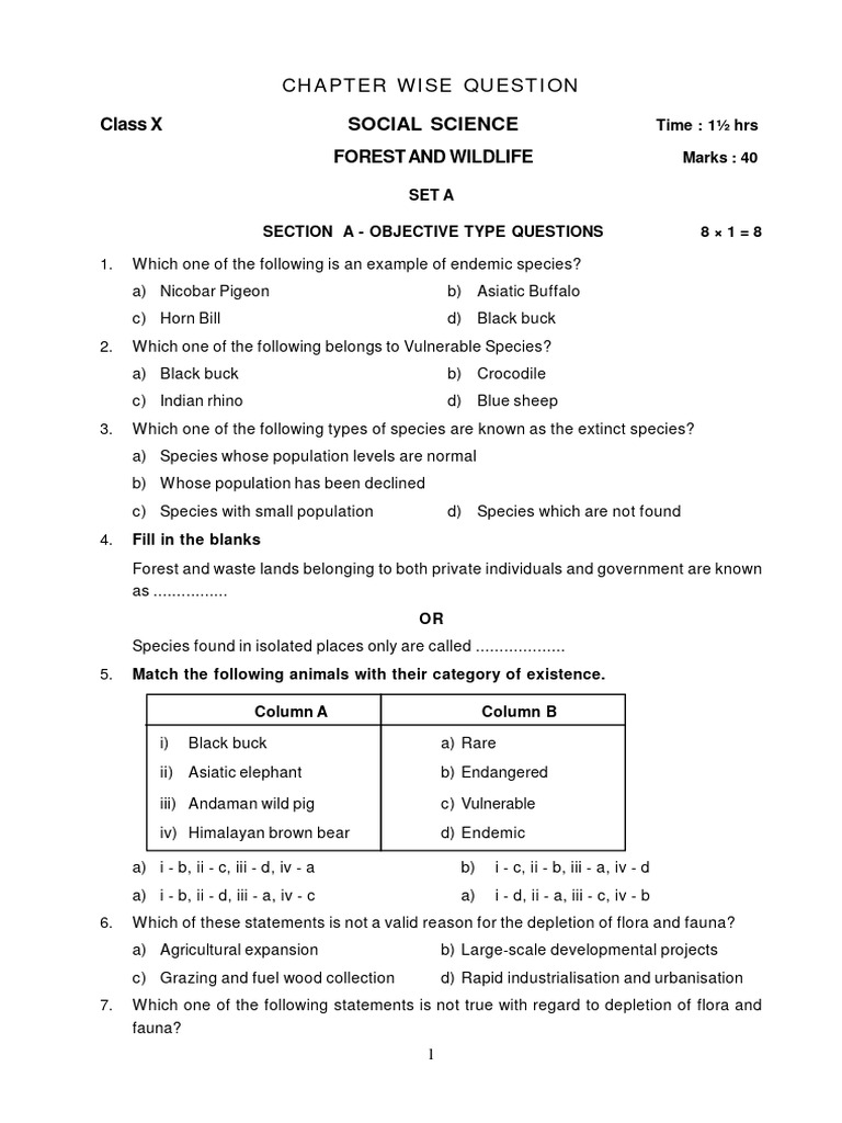 Forest and Wildlife Conservation Quiz | PDF | Biodiversity ...