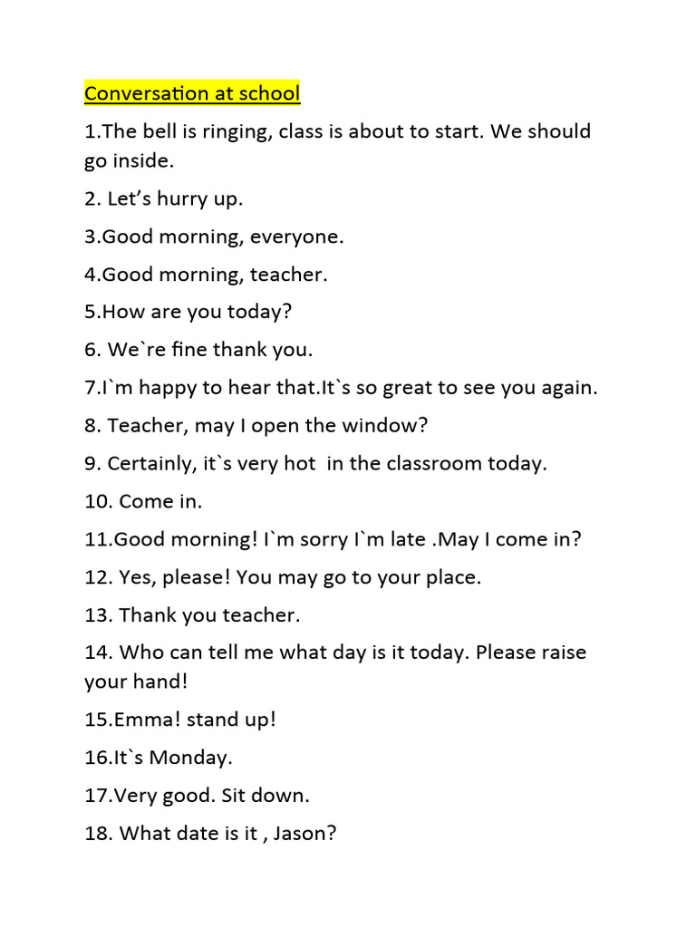 Conversation At School Pdf