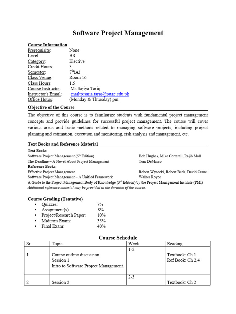 Software Project Management Course Details | PDF | Project Management
