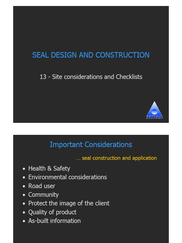 Seal Construction QA & Testing Guide | PDF | Road | Materials