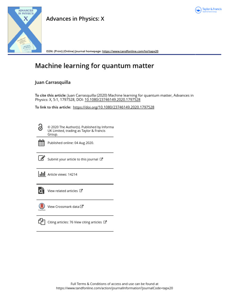 Machine Learning in Quantum Matter | PDF | Machine Learning ...