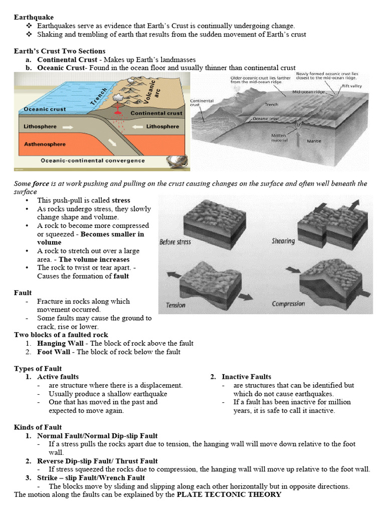Earthquake Lecture Notes PDF Fault (Geology) Earthquakes