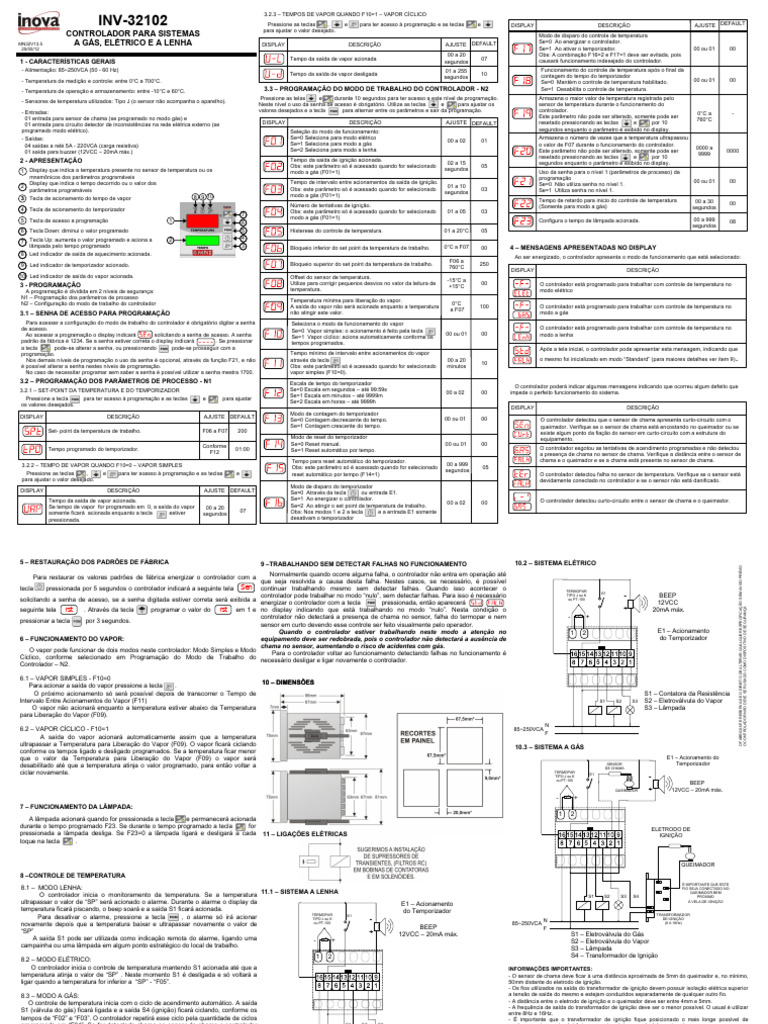 Manual do Controlador Inova INV-32102 | PDF | Temperatura | Tempo