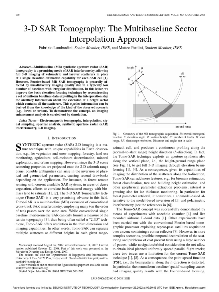 3-D SAR Tomography via Multibaseline Interpolation | PDF | Interferometry