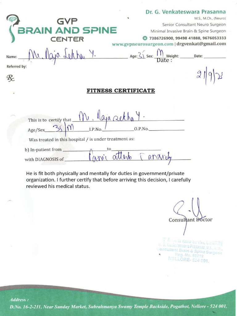 Fitness certificate PDF