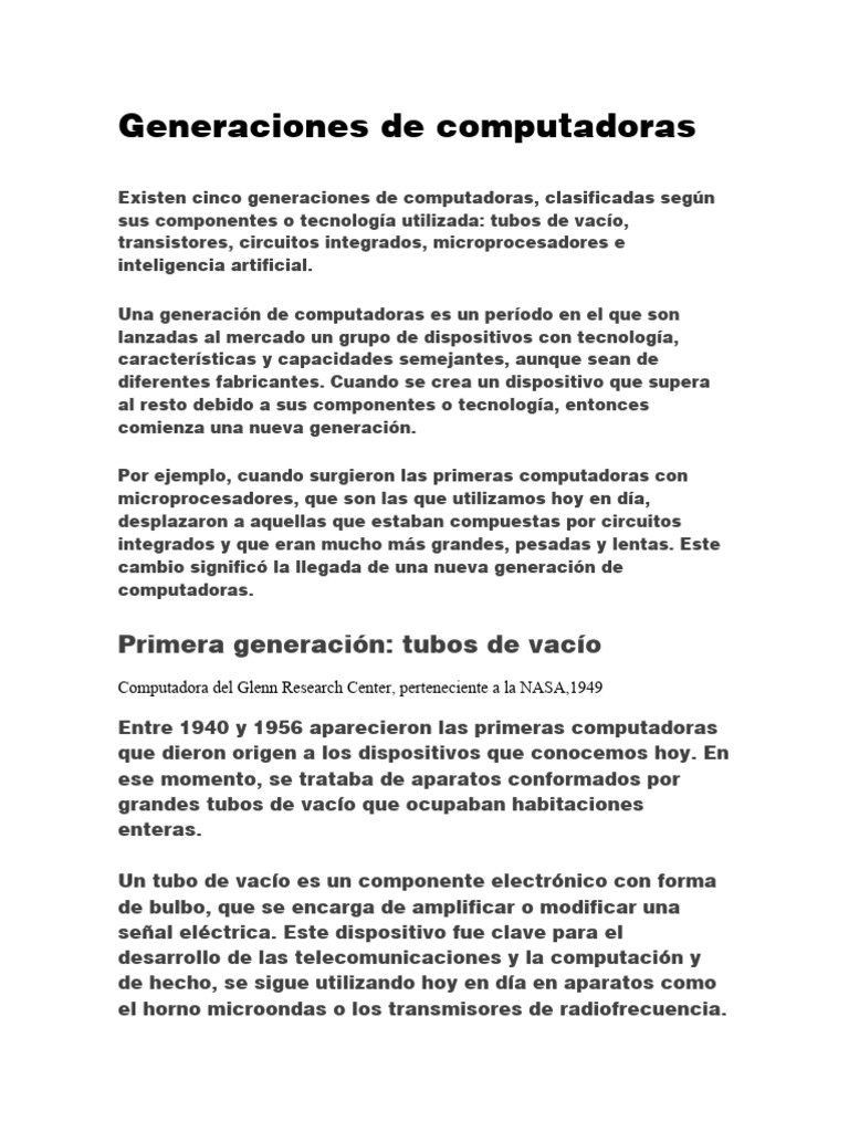 Evolución de las Generaciones de Computadoras | PDF | Hardware de la ...