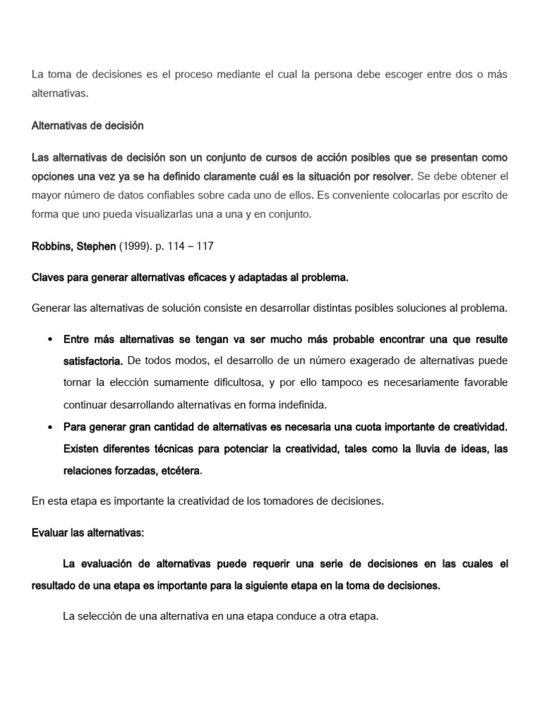 ALTERNATIVAS DE SOLUCIONES | PDF | Toma de decisiones | Ciencia cognitiva