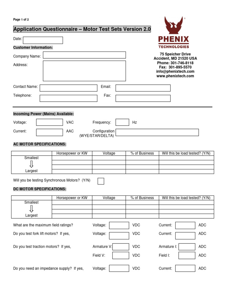 Motor Testing Questionnaire Ver 2.0 PDF Electric Motor Mains