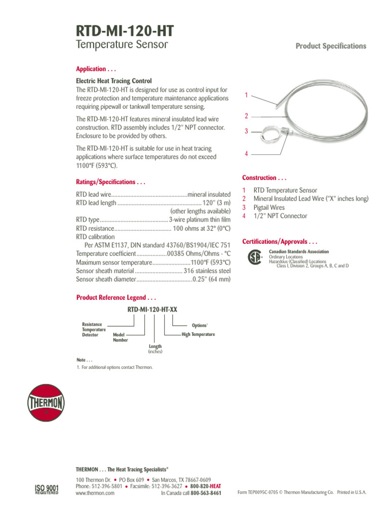 TEP0095C RTD MI 120 HT Spec | PDF | Electrical Connector | Electrical ...
