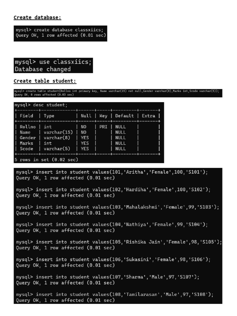 Mysql Queries Screenshots | PDF