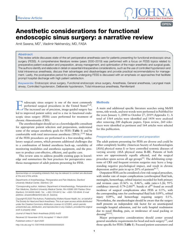 Anesthetic Considerations For Functional.2 | PDF | Anesthesia | Surgery