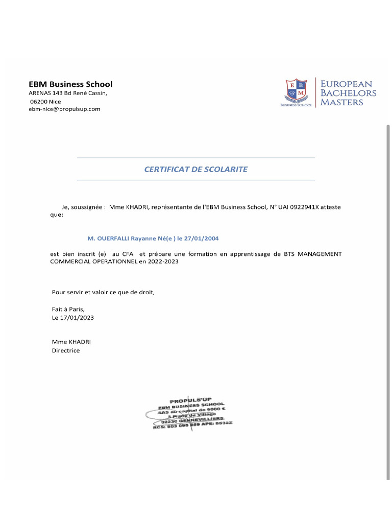 Certificat PDF
