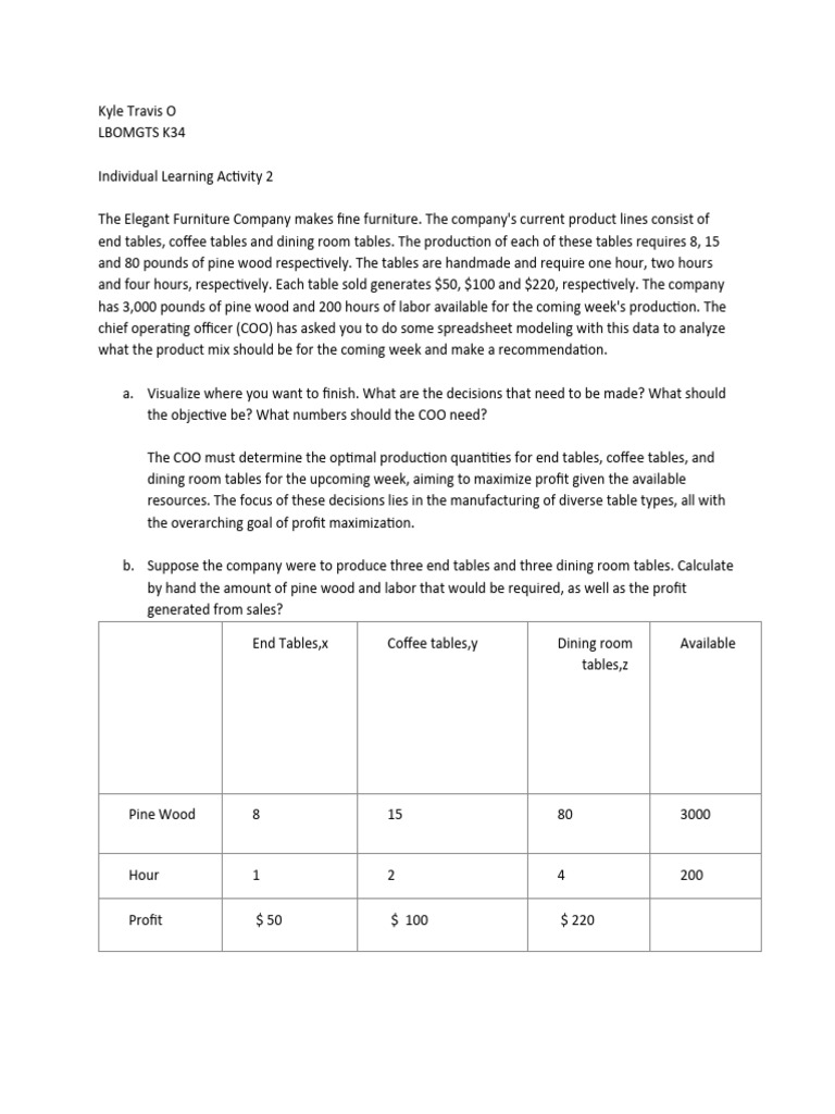 Individual Learning Activity 2 Pdf Spreadsheet Wood