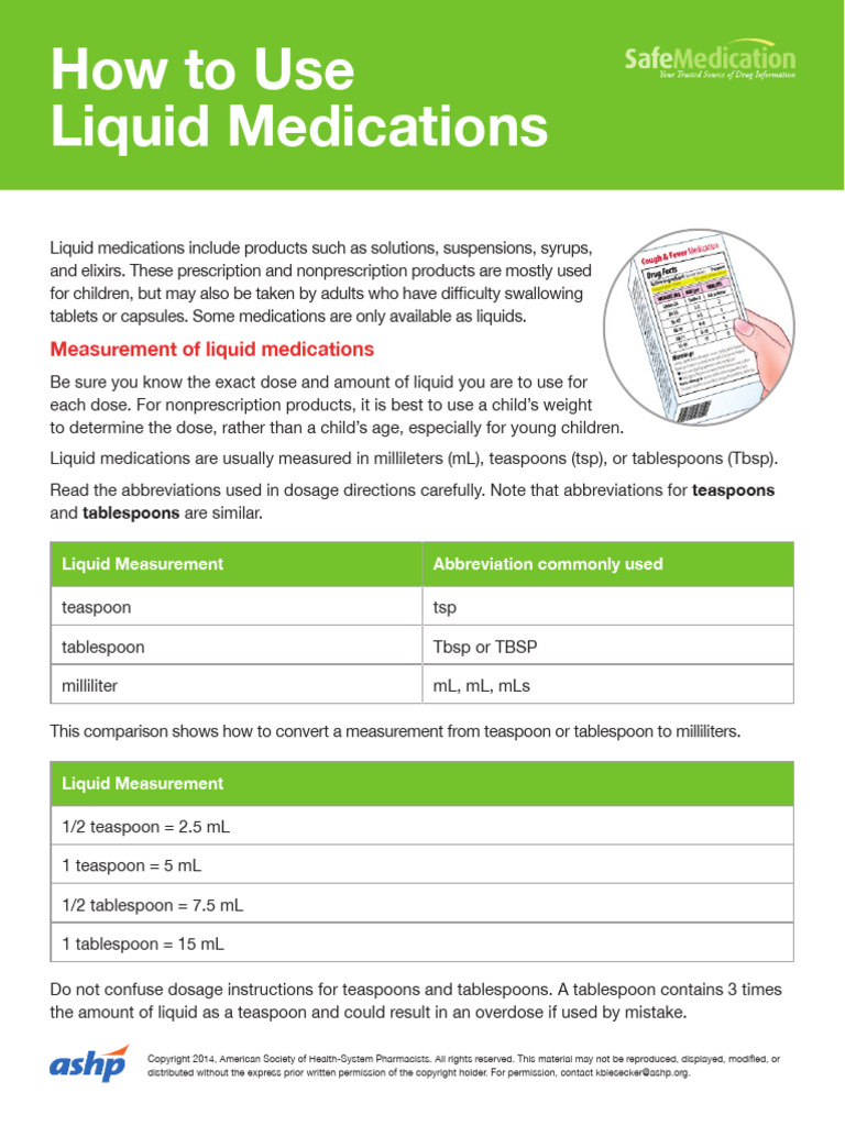 Liquid Medications Flyer PDF Teaspoon Tablespoon
