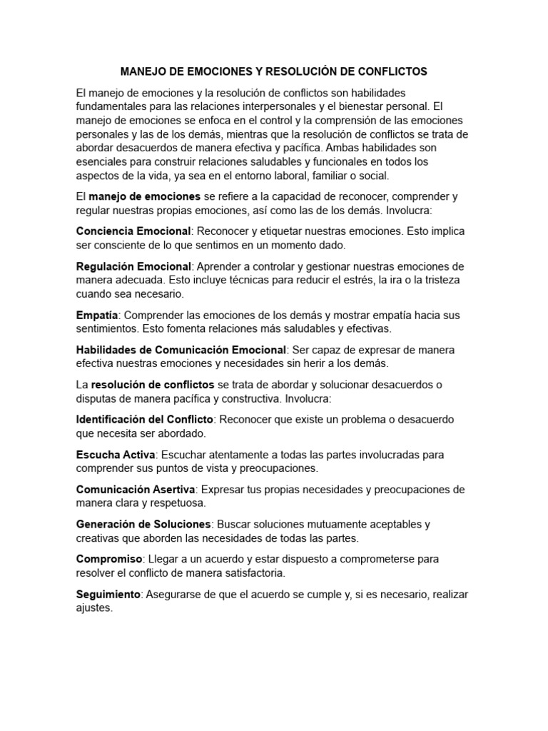 Manejo de Emociones en Conflictos | PDF