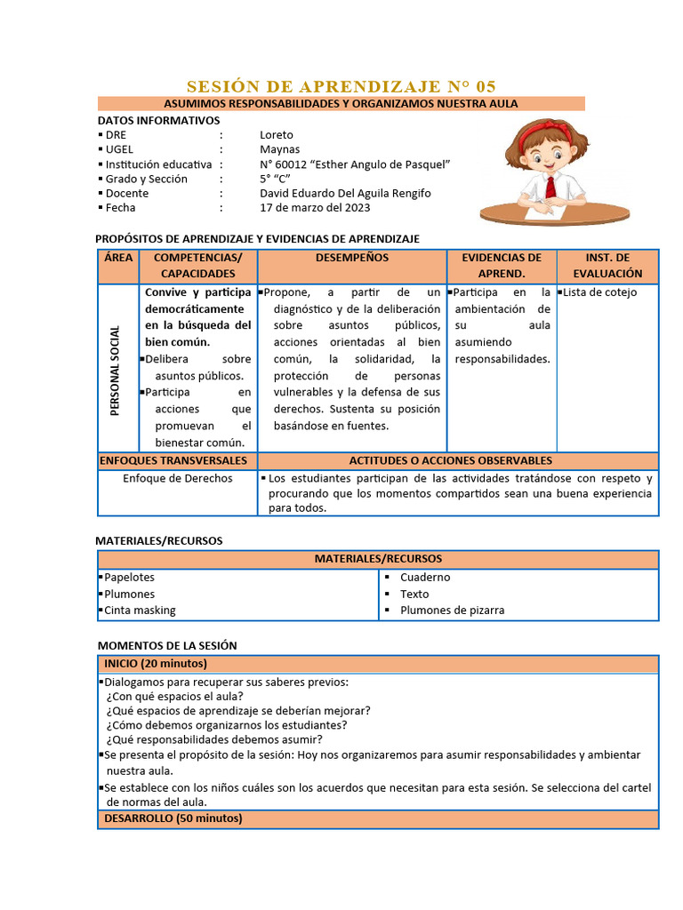 Organización y Responsabilidades en Aula | PDF | Salón de clases ...