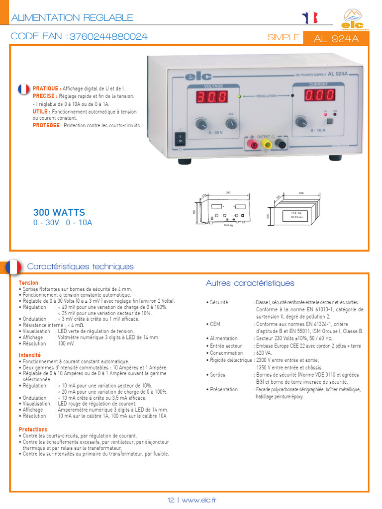 Alimentation réglable 030V 10A 300W PDF Électrotechnique Électricité — free download