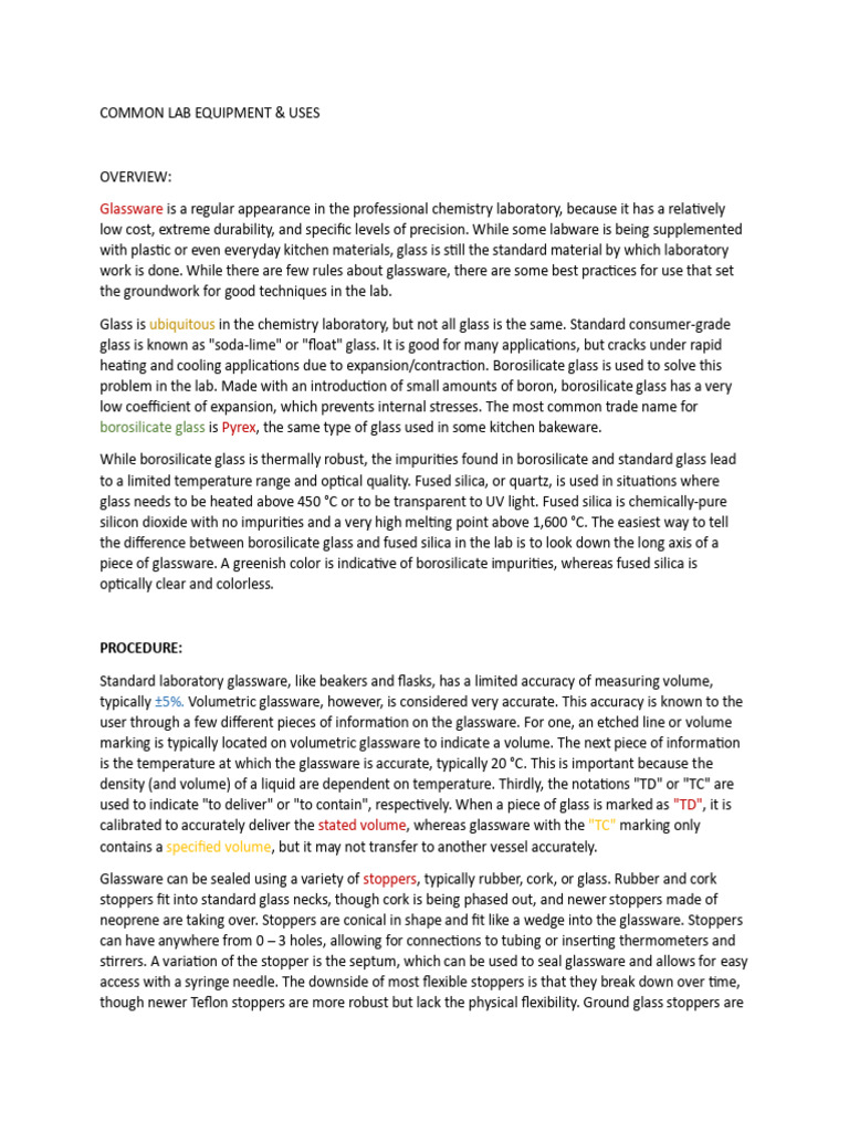 Common Lab Equipment Usage Pdf Glasses Filtration
