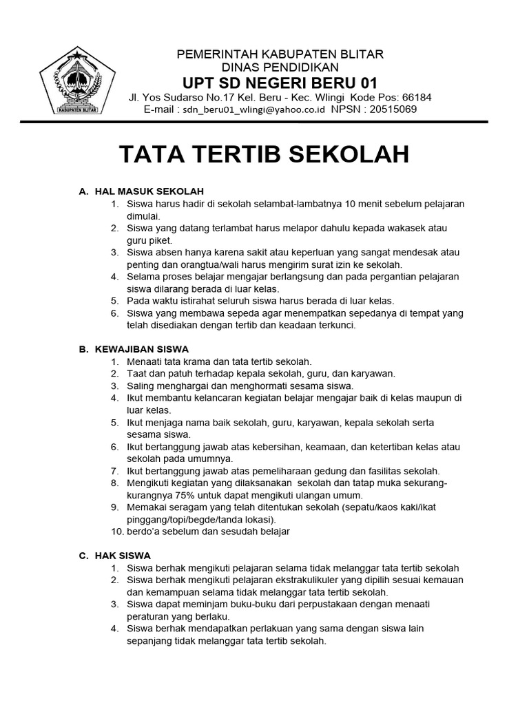 Tata Tertib Siswa SD Negeri Beru 01 | PDF