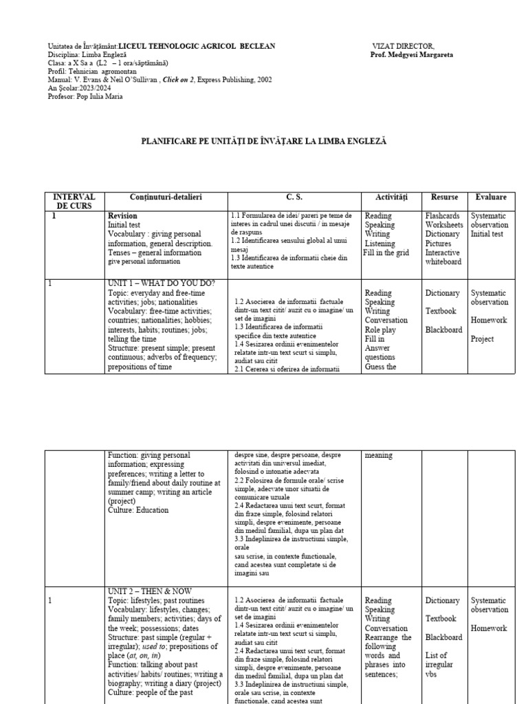 Planificare Pe Unitati de Invatare | PDF