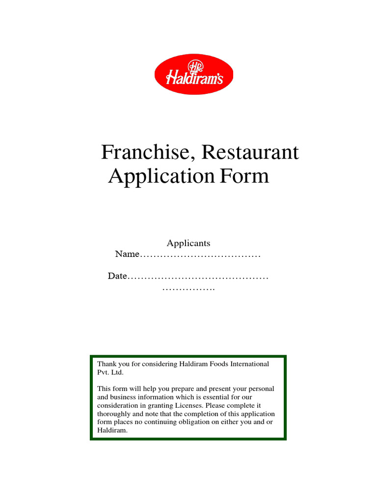 Haldiram Franchise Application Guide | PDF | Franchising | Fee