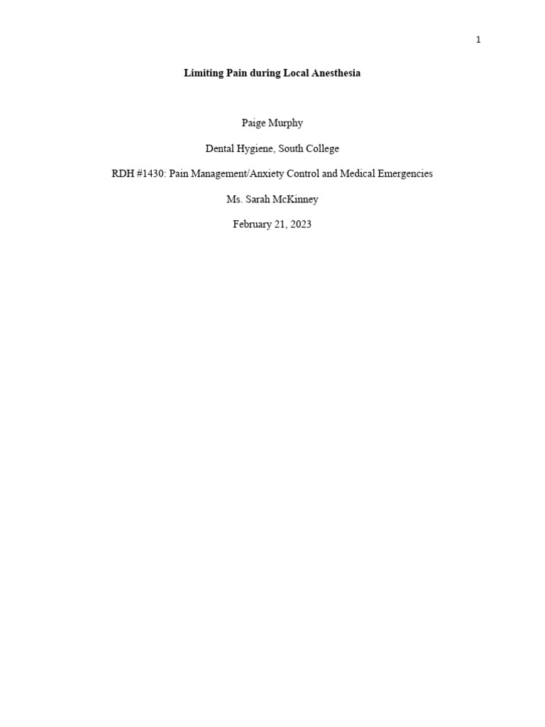 Limiting Pain During Local Anesthesia Lit Review PDF Anesthesia Pain