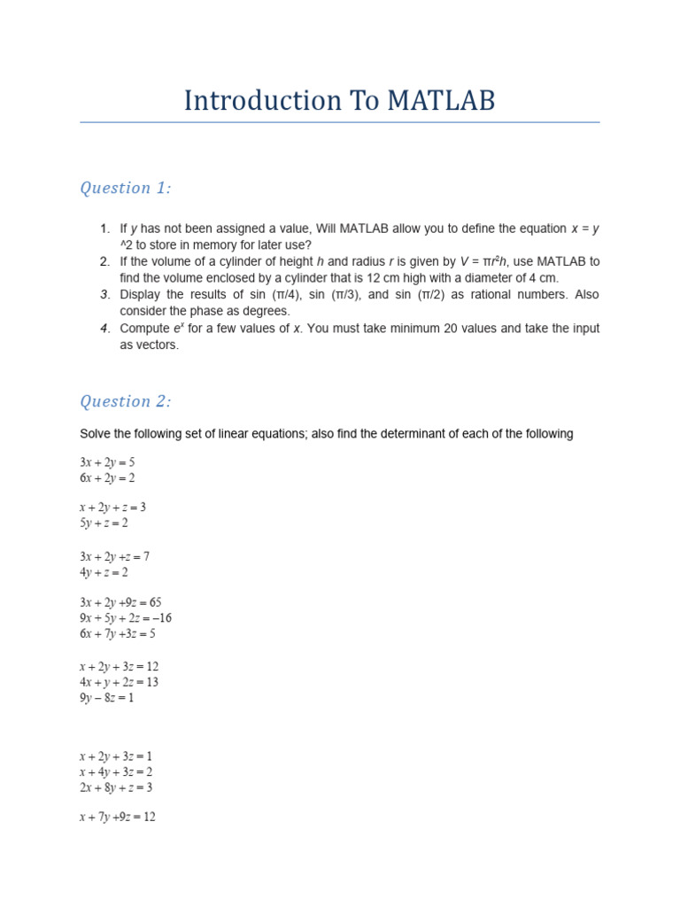 Second Lab PDF Matlab Determinant