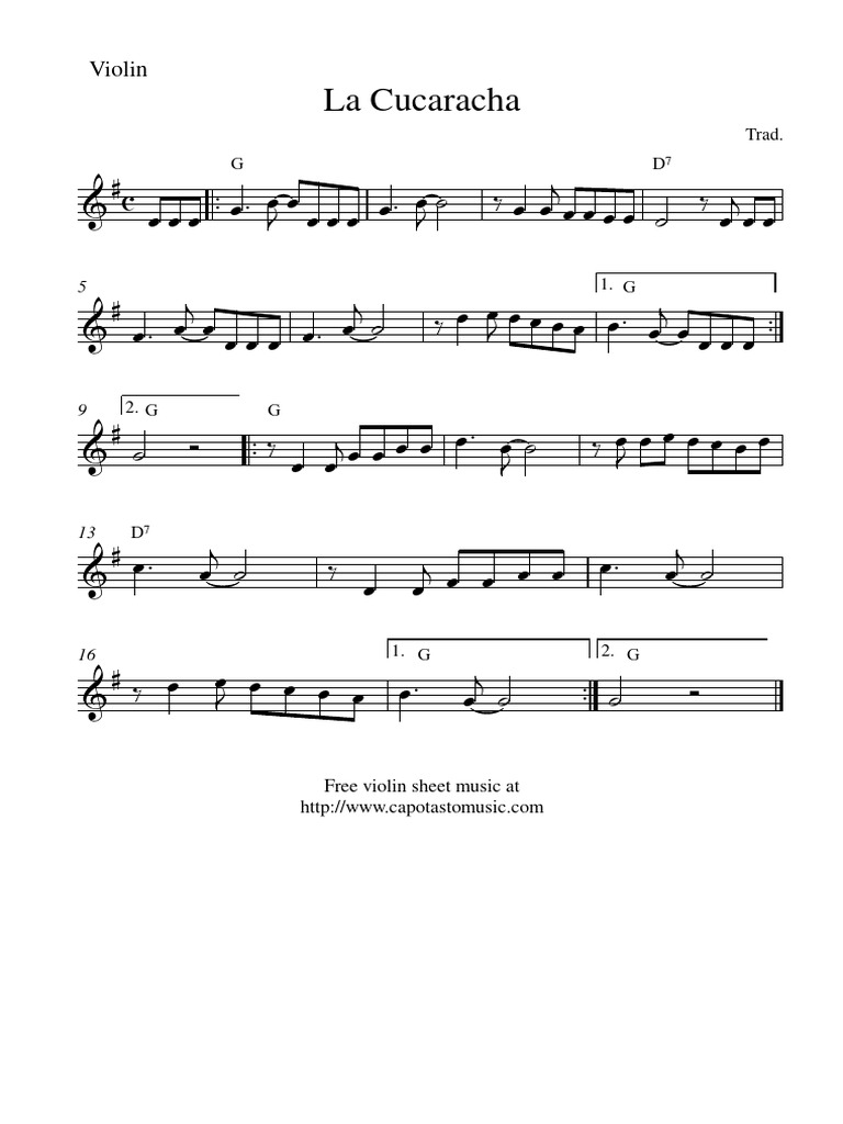 La Cucaracha Violin PDF | PDF