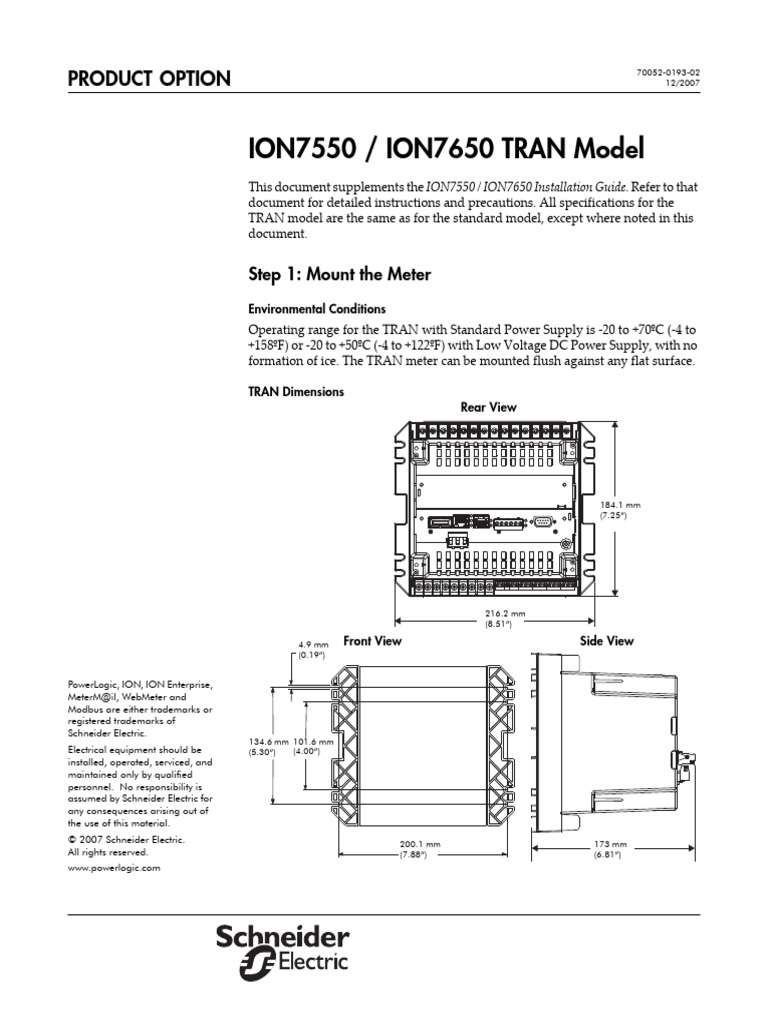ION7550/ION7650 TRAN Model Setup Guide | PDF | Power Supply | Ip Address