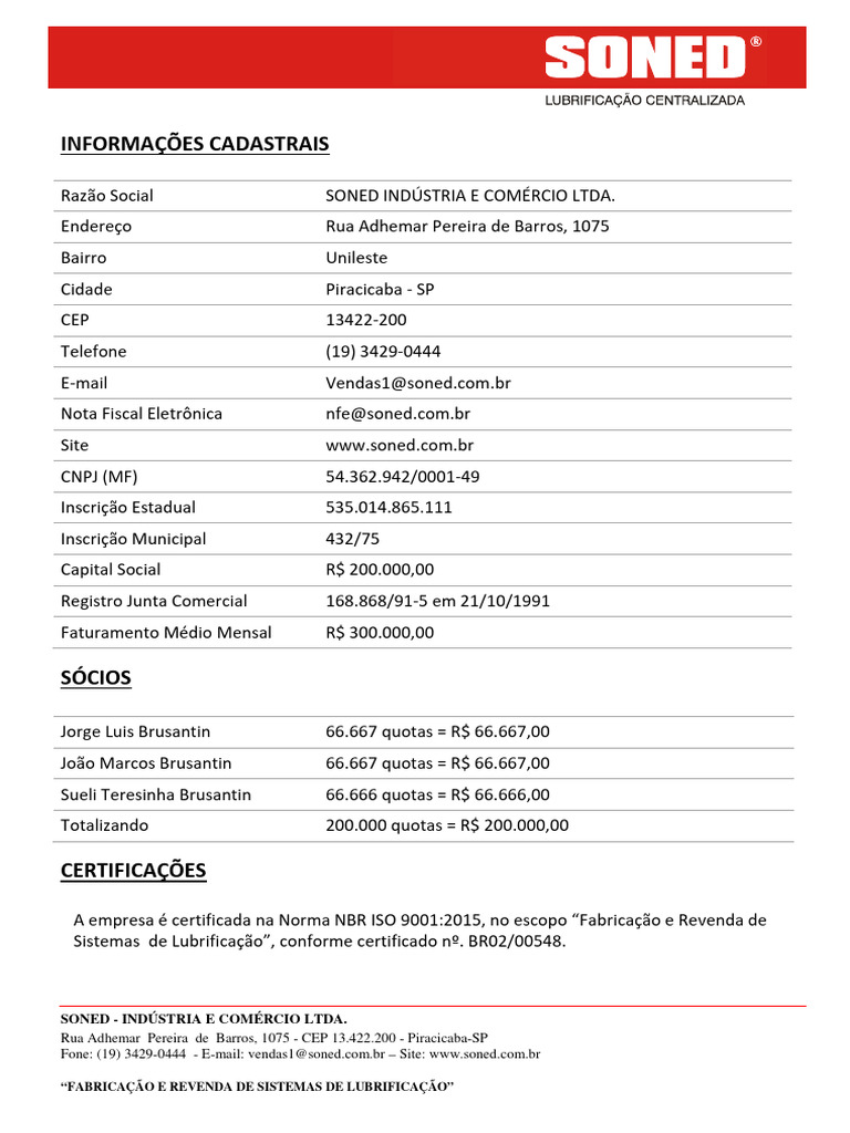 Informações sobre a SONED LTDA. | PDF | Business
