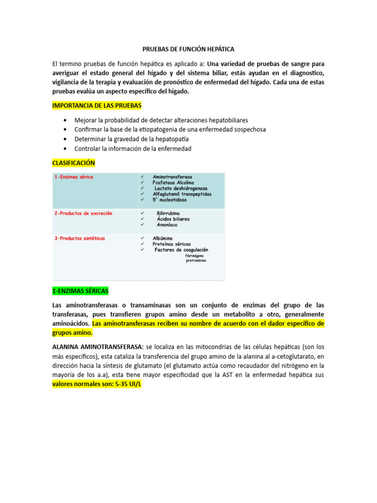 Pruebas de Función Hepática Esenciales | PDF | Transaminasa ...