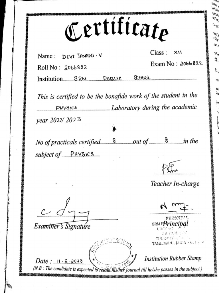 Class 12 Physics Record PDF