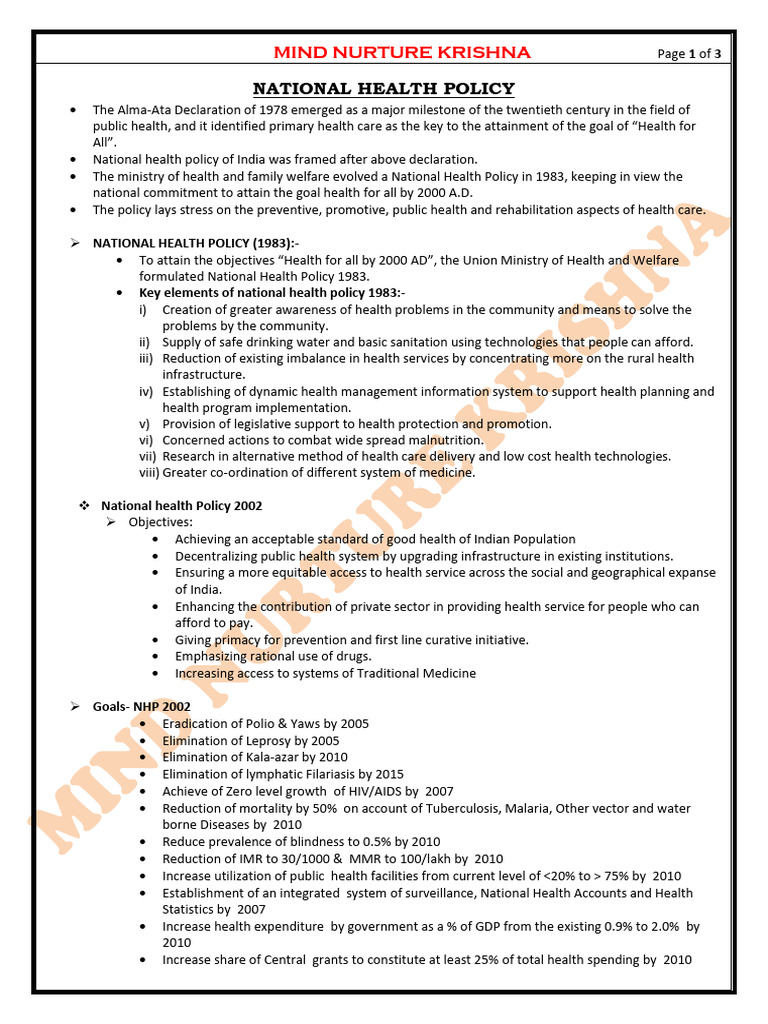 Overview of India's National Health Policies | PDF | Public Health ...