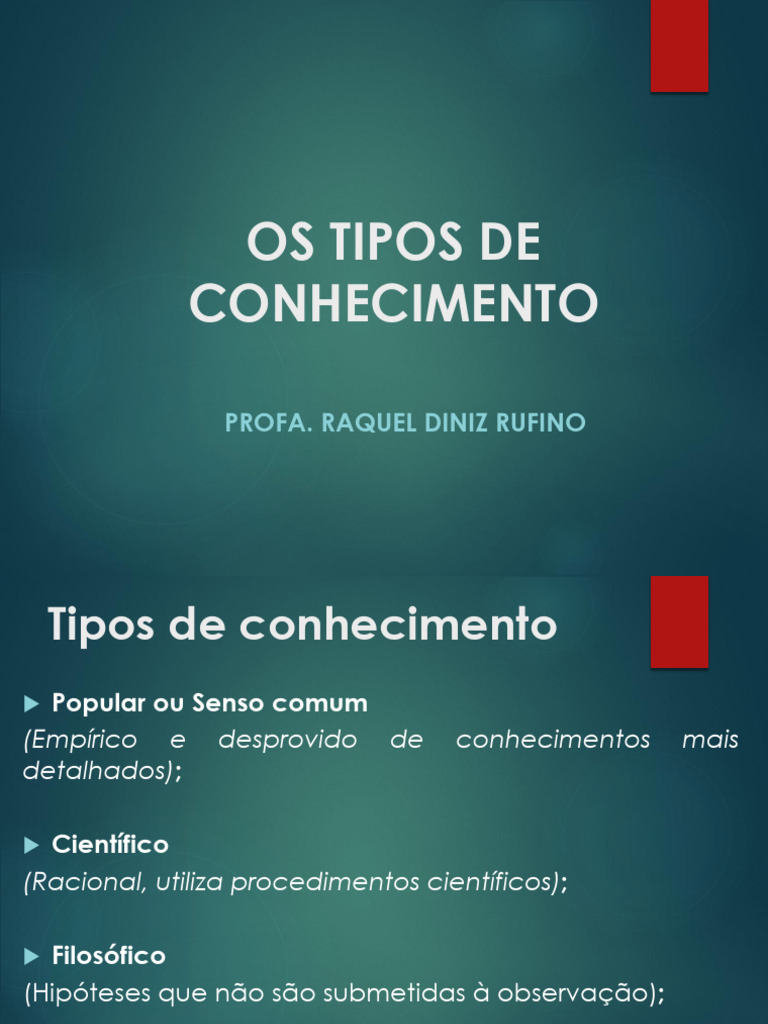 Tipos de Conhecimento: Popular, Científico e Mais | PDF | Science ...