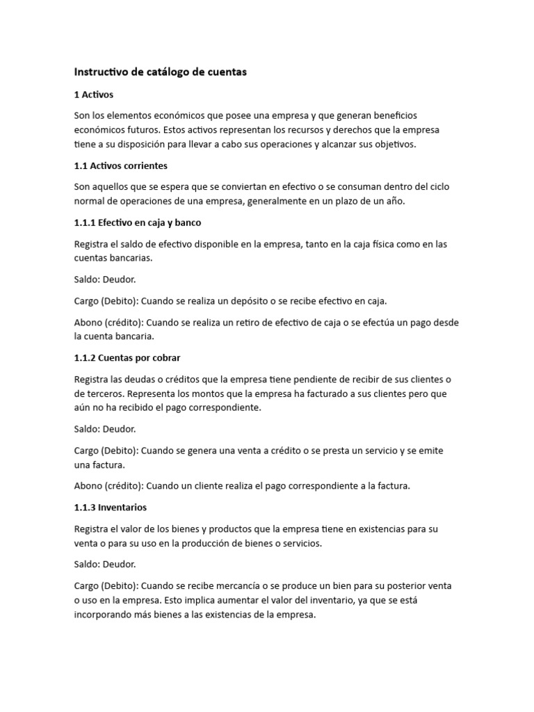 Instructivo de Catalogo de Cuentas | PDF | Contabilidad | Finanzas y dinero