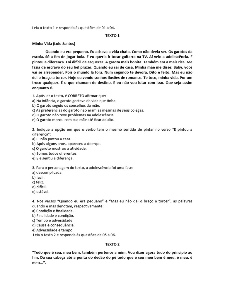 PROVÃO 2 de Português para Concursos | PDF | Pronome | Adolescência