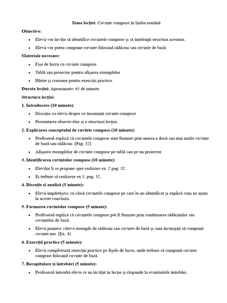 Cuvintele Compuse 19.101 2023. Clasa A Vii-A | PDF