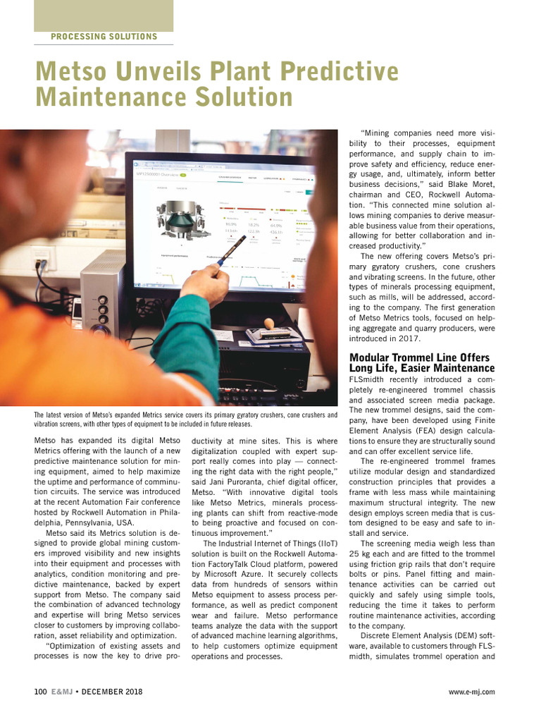 Metso Launches Predictive Maintenance Tool | PDF | Bearing (Mechanical ...