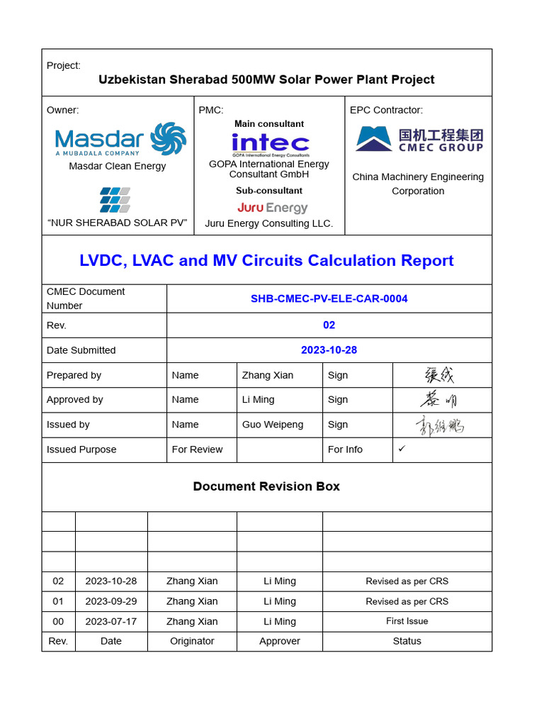 Uzbekistan 500MW Solar Plant LVDC Report | PDF | Electrical Wiring ...