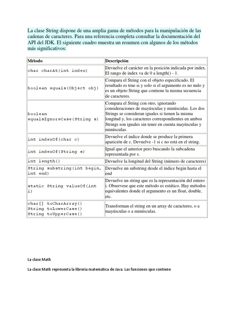 Todos Los Metodos De La Clase String En Java Variaciones