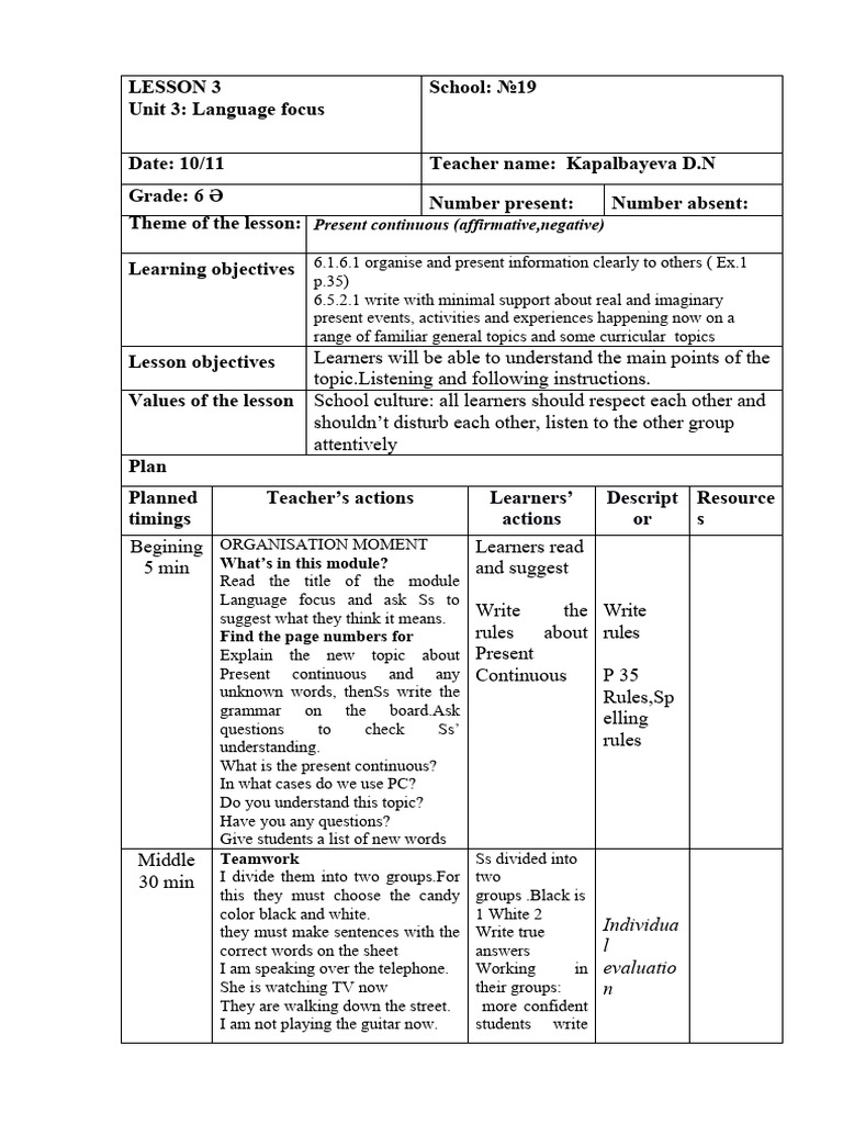 Lesson Plan 6 Grade | Download Free PDF | Learning | Communication