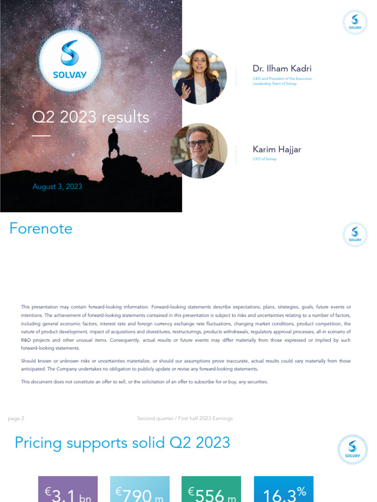 Solvay Q2 2023 Earnings Overview | PDF | Free Cash Flow | Debt
