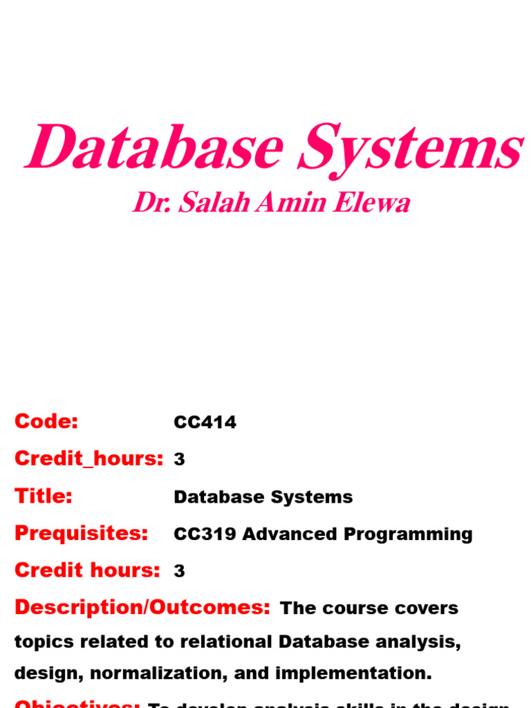 Lecture 1 introduction to database systems download free pdf