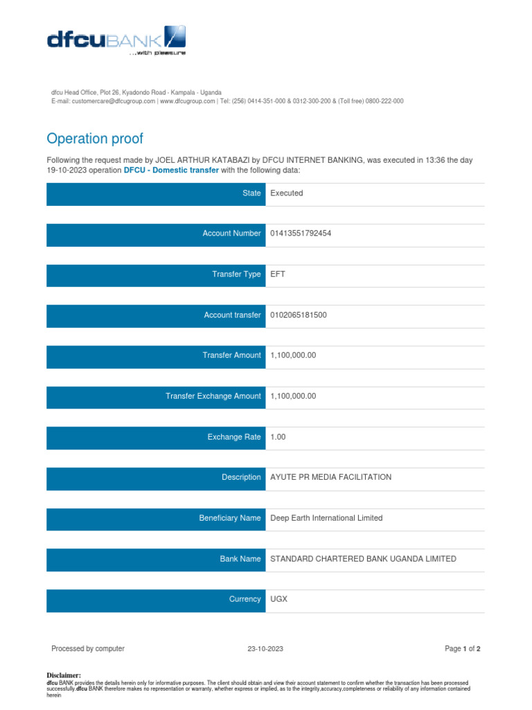 DFCU - Transaction - Detail - Proof (2) - 1 | PDF | Banks | Service ...
