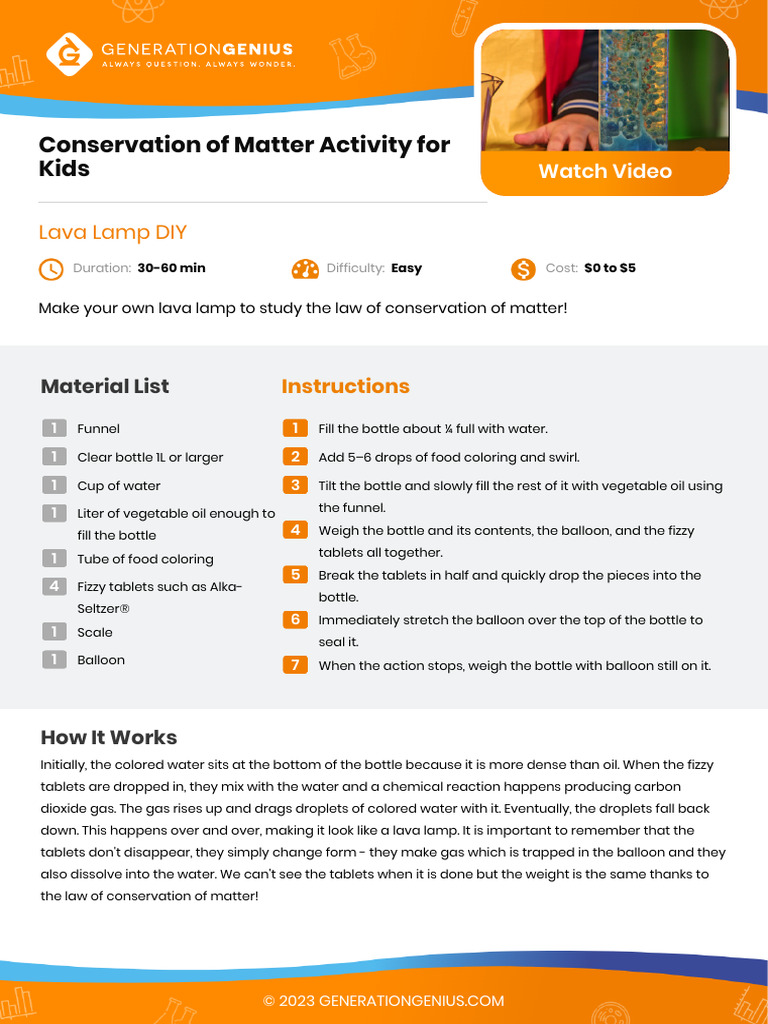 Lava Lamp Lab Conservation of Matter PDF