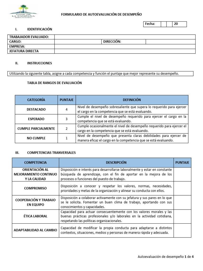Formulario de Autoevaluación Laboral | PDF | Comunicación | Toma de ...